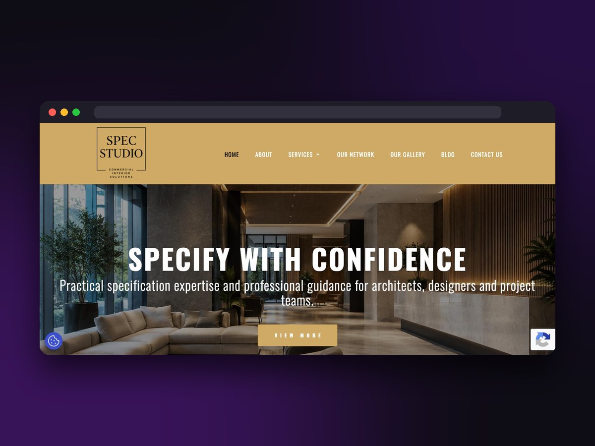 Specification Studio website homepage, built on the £499 package
